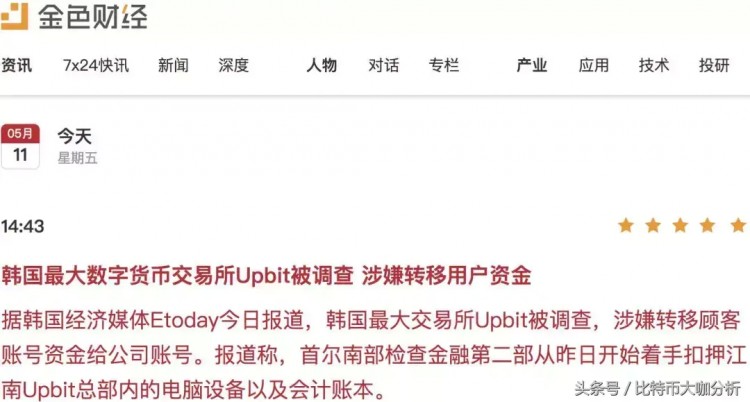 Upbit是韓國最大的交易所，涉嫌資金轉移，貨幣市場大幅下跌