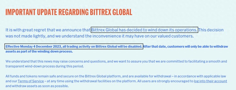 正式退出行業舞臺！Bittrex加密貨幣平臺將關閉所有業務